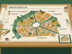 Bebauungsplan mit klimabezogenen Festsetzungen auf Planungstisch — kommunale Bauleitplanung und Klimaschutz