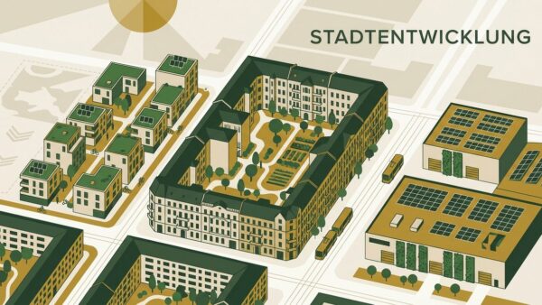 Klimagerechtes Stadtquartier in drei Typen — Neubau, Gründerzeit und Gewerbe aus der Vogelperspektive