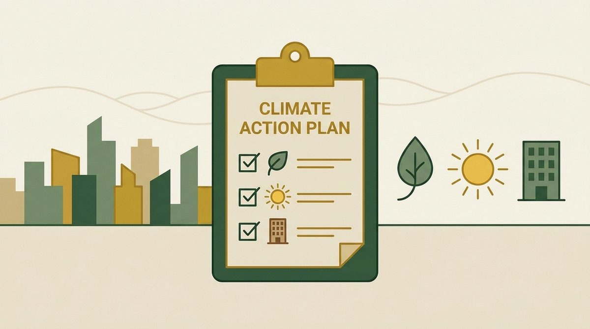 Illustration Klimaschutzkonzept für Kommunen erstellen — Schritte, Förderung und Praxistipps