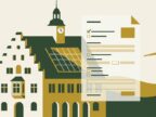 Kommunalrichtlinie NKI Klimaschutz — Rathaus mit Förderantrag, Flat-Illustration