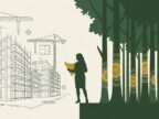 Illustration des Stadtplanungskonflikts zwischen Nachverdichtung und Grünflächenerhalt mit Baumbestand und Bebauungsplanung