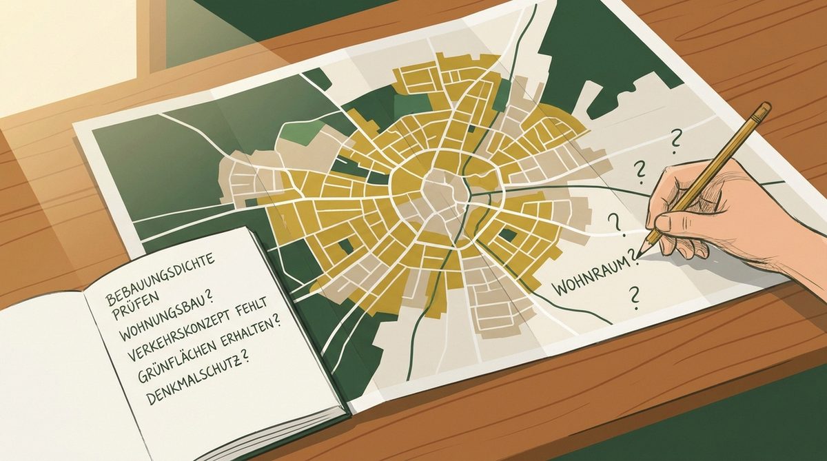 Stadtplan mit handschriftlichen Notizen als Symbol für aktive Bürgerbeteiligung beim kommunalen Klimaschutz